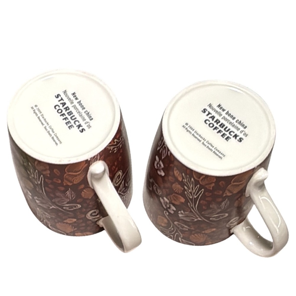 Starbucks Coffee Mugs 2 Brown 12oz 2009 Anniversary Blend Siren‎ Bone China - Picture 6 of 8